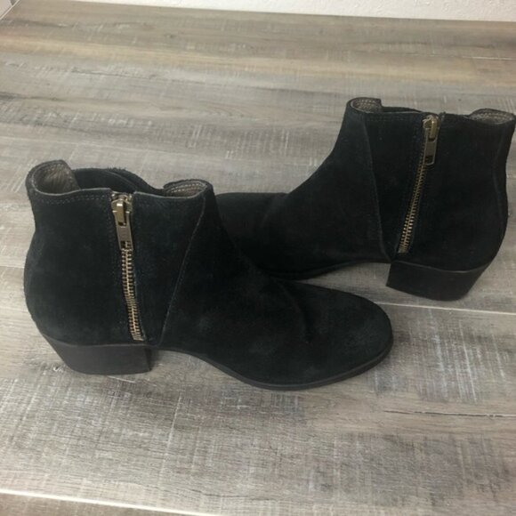 H London Black Suede Woven Ankle Boots Zipper size EU 37 US 6 - Picture 5 of 9